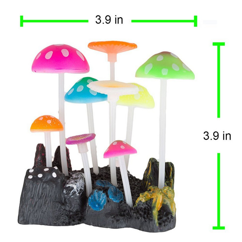 Akvariumo žėrintys grybų papuošimai žuvų rezervuaro silikoninis ornamentas, skirtas gėlo vandens sūraus vandens akvariume Betta žuvims