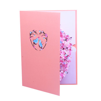 3D Cherry Blossom Pop Up Поздравителна картичка за Свети Валентин Птици Пеперуда Покана за сватба Двойки Годишнина Подарък за рожден ден