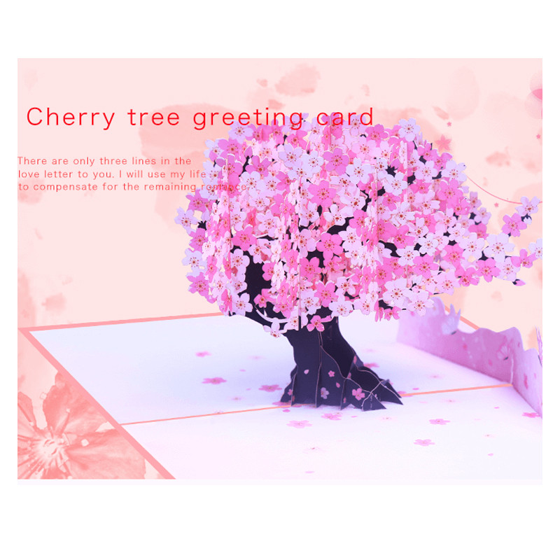 Felicitare pop-up 3D cu flori de cireș pentru Ziua Îndrăgostiților Păsări Fluture Invitație de nuntă Cuplu Aniversare Cadou de zi de naștere