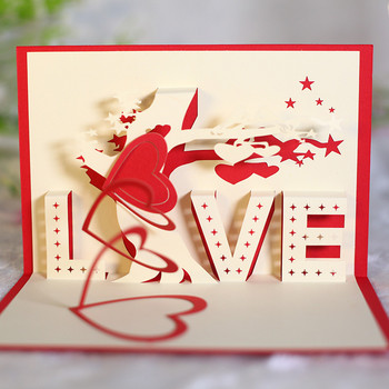 3D изскачащи картички Направи си сам торта Поздравителни картички Подаръци с плик за сувенири за парти Свети Валентин Коледна сватбена украса