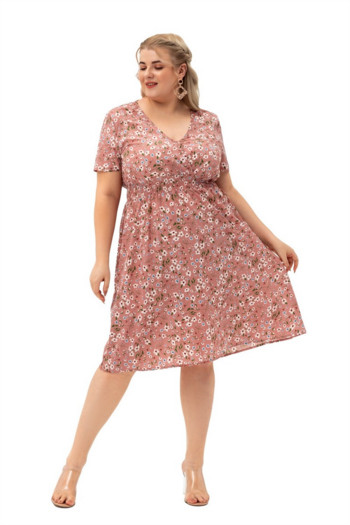 Φορέματα Plus Size 4XL 5XL Γυναικεία σέξι V λαιμόκοψη φλοράλ φόρεμα Καλοκαίρι 2022 Casual κοντομάνικο A Line Vestidos Ladies Beach Dress