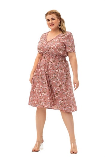 Φορέματα Plus Size 4XL 5XL Γυναικεία σέξι V λαιμόκοψη φλοράλ φόρεμα Καλοκαίρι 2022 Casual κοντομάνικο A Line Vestidos Ladies Beach Dress