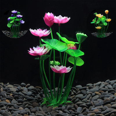 Decor artificial pentru acvariu Simulare de plante Lotus Plastic Subacvatic Iarbă Iarbă Accesorii pentru acvariu Decorare pentru rezervor de pește Ornamen