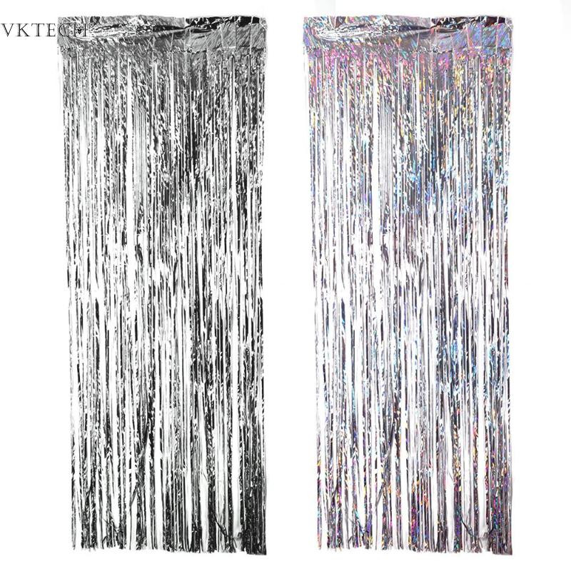 2M sudraba/daudzkrāsu flitera folijas aizkars lietus bārkstis pušķis kāzu fons dzimšanas dienas svinību dekors jubilejas dekorēšanai