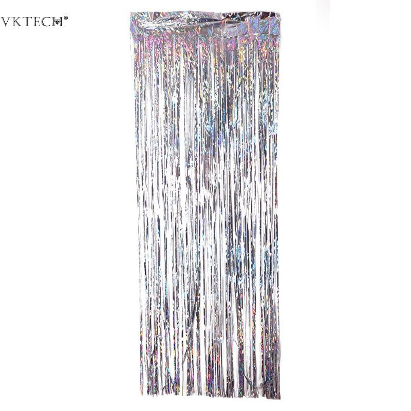 2M sudraba/daudzkrāsu flitera folijas aizkars lietus bārkstis pušķis kāzu fons dzimšanas dienas svinību dekors jubilejas dekorēšanai