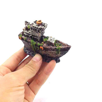 Ενυδρείο Mini Resin Shipwreck Διακόσμηση δεξαμενής ψαριών Pirate Treasure Ship Μικρό πλοίο Στολίδι Αξεσουάρ Άγαλμα για ψάρια Hide