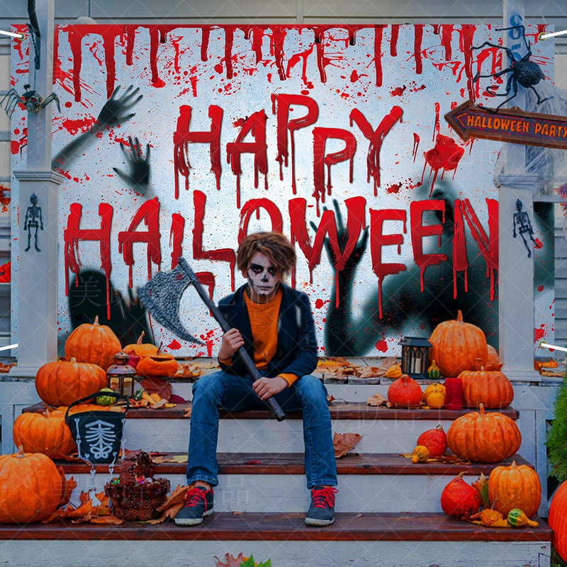 Helovinas kruvinas pirštų atspaudų fonas reklamjuostės siaubo atmosfera fonas audinys vaiduoklis kraujo ranka laimingas 2023 m. Helovino dekoras