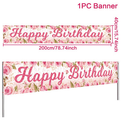 Su gimtadieniu Fonas Violetinė rožinė gėlių fono reklamjuostė Su gimtadienio vakarėlio dekoracija Vaikų mergaičių nuotraukų stendo fonas