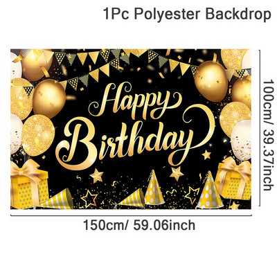 Juodo aukso gimtadienio fonas Auksinis blizgantis nuotraukų stendo fonas Kabanti vėliava Su gimtadienio vakarėlio dekoracija fono reklamjuostė