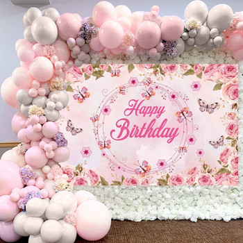Ροζ πεταλούδα σκηνικά για πάρτι γενεθλίων Διακοσμήσεις γάμου Φωτογραφικό περίπτερο Φόντο Baby shower girl που κρέμεται με σημαία στηρίγματα σκηνικού