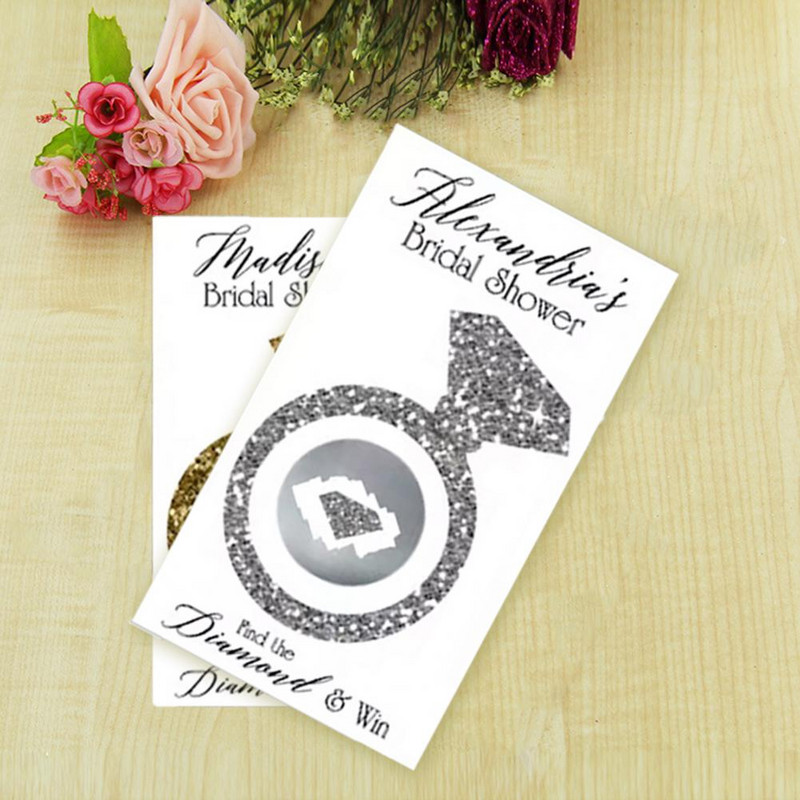 Vestuvių braukiamo lipduko apdovanojimo žaidimas Nubraukiamas lipdukas Blizgantis blizgantis dirbtinis deimantinis žiedas, braižymo vakarėlio žaidimo korta dekoratyvinė