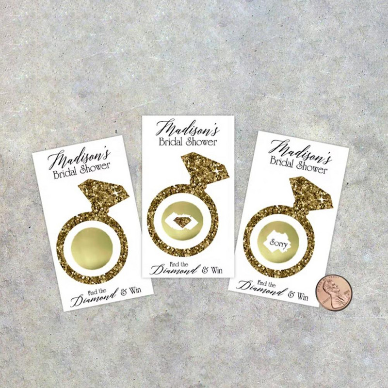 Vestuvių braukiamo lipduko apdovanojimo žaidimas Nubraukiamas lipdukas Blizgantis blizgantis dirbtinis deimantinis žiedas, braižymo vakarėlio žaidimo korta dekoratyvinė