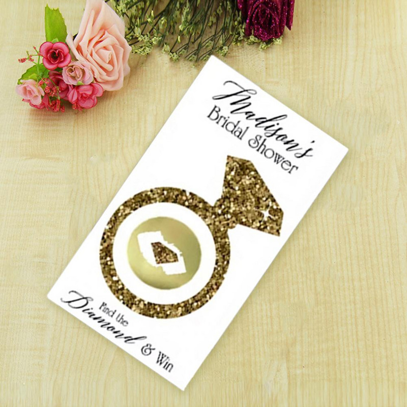 Vestuvių braukiamo lipduko apdovanojimo žaidimas Nubraukiamas lipdukas Blizgantis blizgantis dirbtinis deimantinis žiedas, braižymo vakarėlio žaidimo korta dekoratyvinė