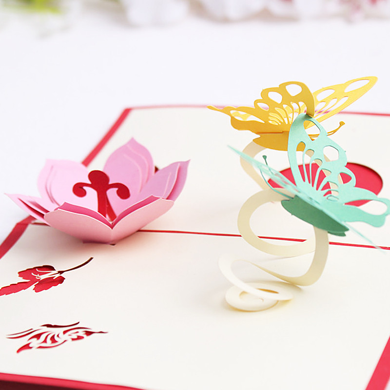 Felicitare de mulțumire pop-up 3D Ziua Îndrăgostiților Mamă Fluture Flori Invitație de nuntă Cadou La mulți ani Carte poștală Felicitari