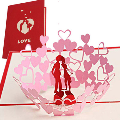 Saldi meilė 3D iššokantis sveikinimo atvirukas su voku Valentino dienos žmona mergina, vestuvių kvietimas, gimtadienio dovana