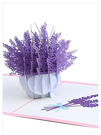 Лавандула 3D изскачаща поздравителна картичка Свети Валентин Ваза за цветя Покана за сватба Съпруга Приятелка Годишнина Подарък за рожден ден