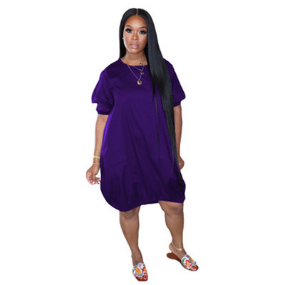 Modes lielizmēra sieviešu apģērbi 3xl 4xl 5xl vienkrāsaini ikdienas apaļa apkakle ar īsām piedurknēm brīvas kleitas vairumtirdzniecība dropshipping