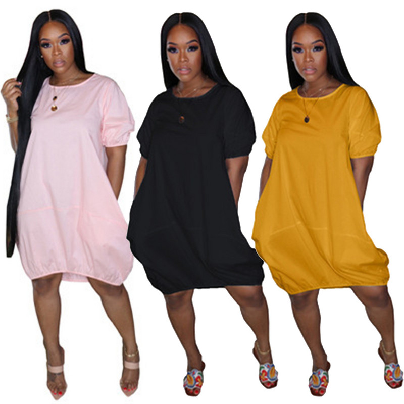 Modes lielizmēra sieviešu apģērbi 3xl 4xl 5xl vienkrāsaini ikdienas apaļa apkakle ar īsām piedurknēm brīvas kleitas vairumtirdzniecība dropshipping