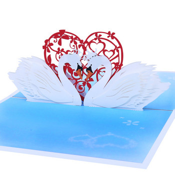 Swan Lovers 3D изскачаща поздравителна картичка за Свети Валентин Съпруга Приятелка Покана за сватба Годишнина Подарък за рожден ден Персонализиран
