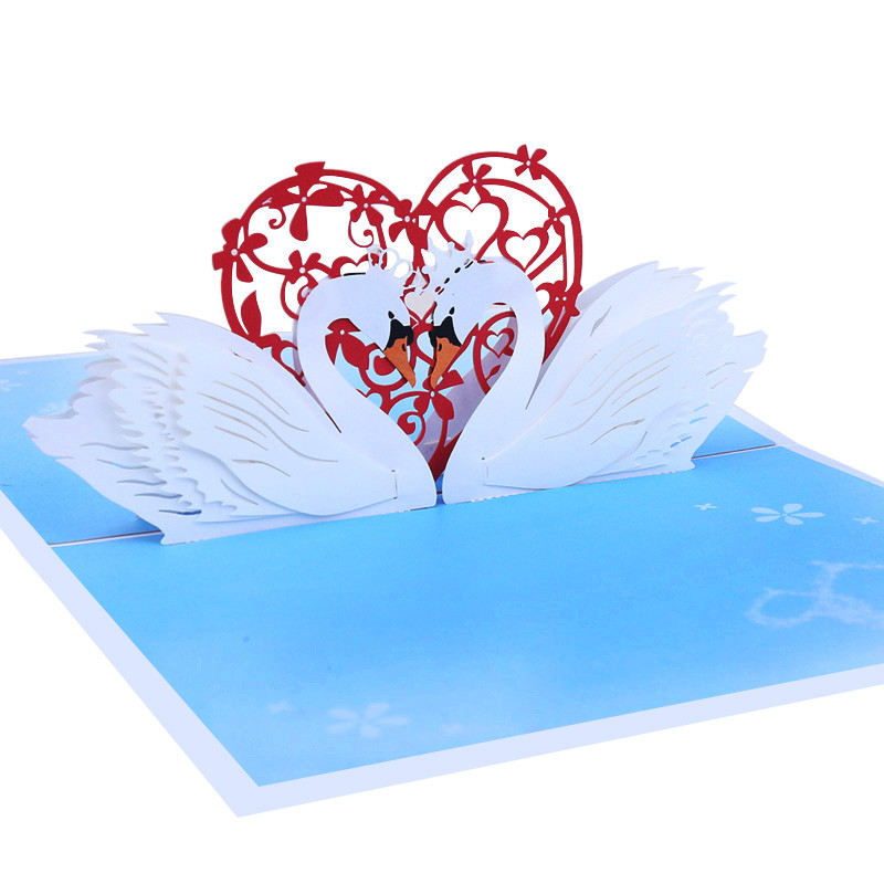 Swan Lovers 3D Pop Up ευχετήρια κάρτα για την Ημέρα του Αγίου Βαλεντίνου Πρόσκληση γάμου σύζυγος φίλη Δώρο γενεθλίων επετείου Προσαρμοσμένο