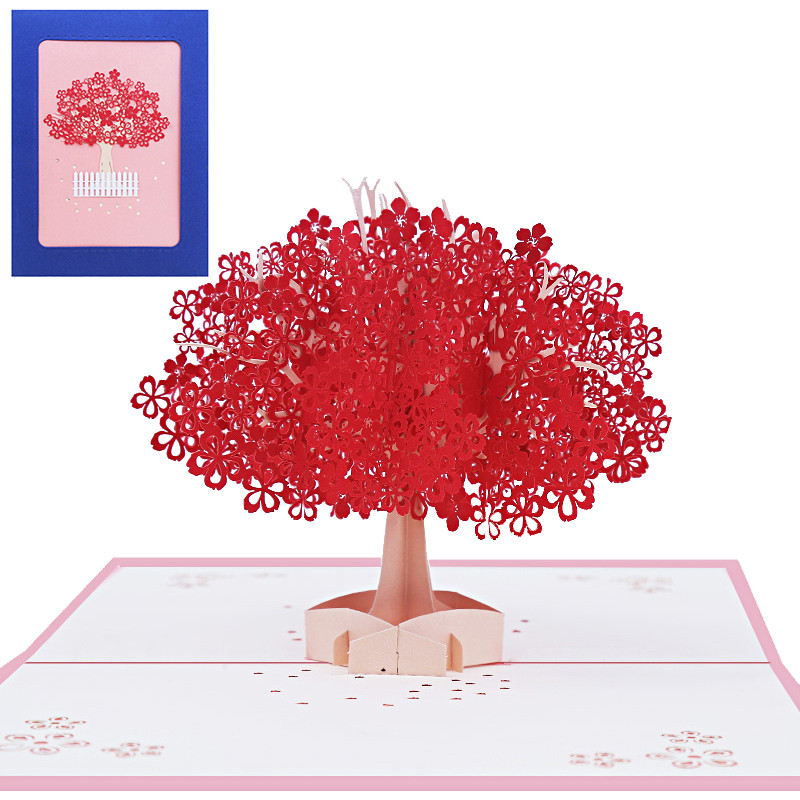 3D sakuras ķiršu zieds uznirstoša apsveikuma kartīte Valentīna dienai pateicības kartītes Kāzu ielūgumi pāriem sievas jubilejas dāvanas