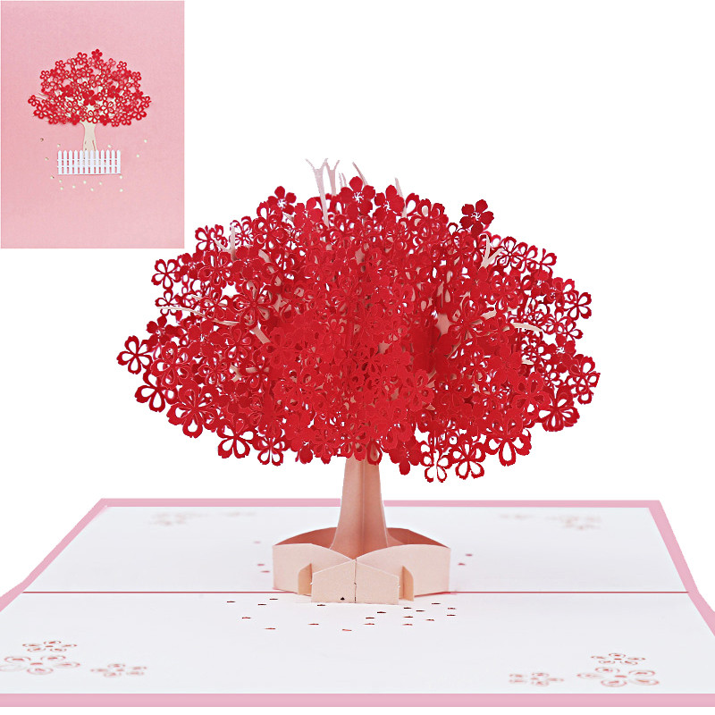 3D sakuras ķiršu zieds uznirstoša apsveikuma kartīte Valentīna dienai pateicības kartītes Kāzu ielūgumi pāriem sievas jubilejas dāvanas