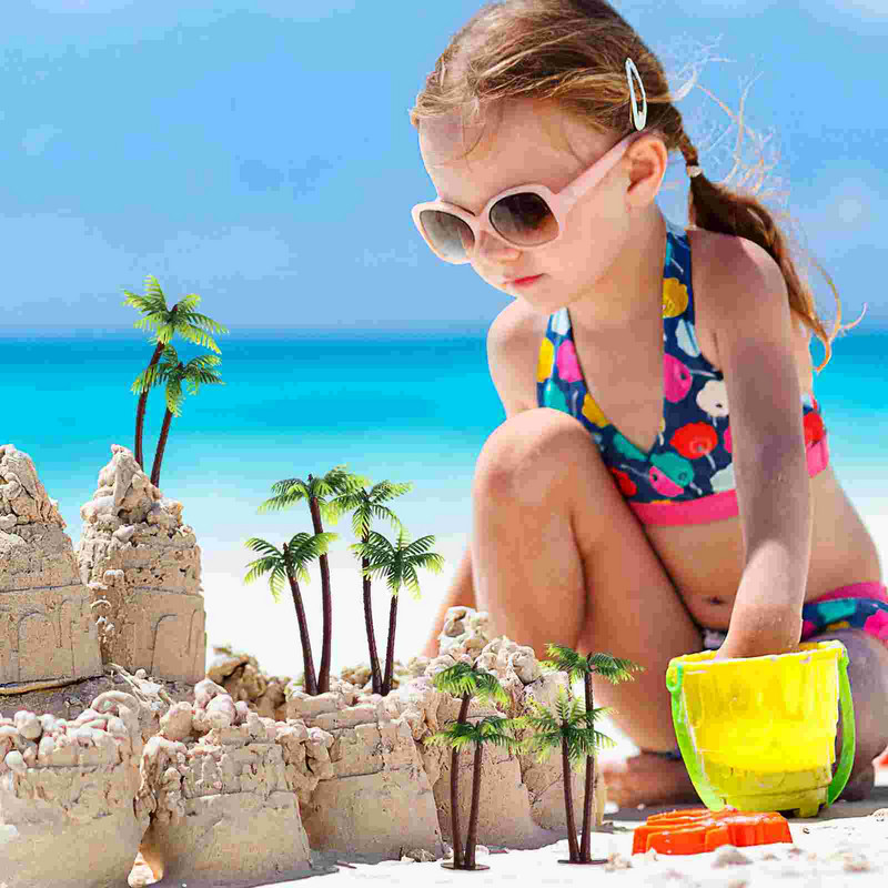 Akvārija koka kokosriekstu palmu dekors Miniatūras amatniecības pludmales piederumi