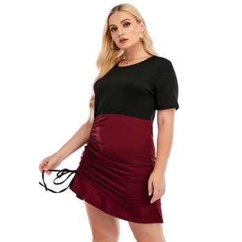 Γυναικείο φόρεμα 5XL Plus Size Φθινοπωρινή Κομψή σέξι στρογγυλή λαιμόκοψη κοντό μανίκι ψηλόμεσο κορδόνι πιέτα γυναικεία ρούχα