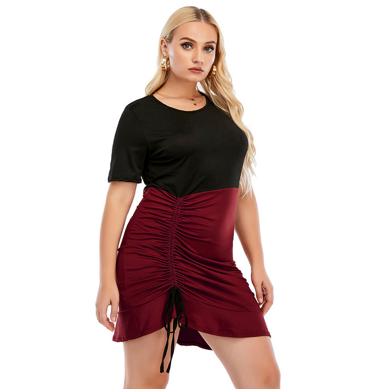 5XL didelio dydžio moteriška suknelė rudens madinga Elegantiška seksuali apvaliu kaklu trumpomis rankovėmis aukštu juosmeniu sutraukiama virvele klostuota sijonas Moteriški drabužiai