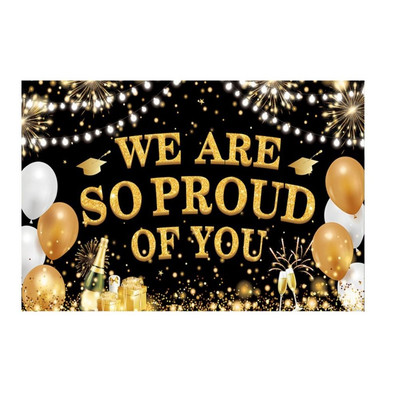 2023 m. Naujas juodas auksinis sveikinimų baigimo fonas Dovanų krepšys Abiturientų vakarėlio dekoravimo reikmenys Jubiliejui skirtas fonas Grad dekoras