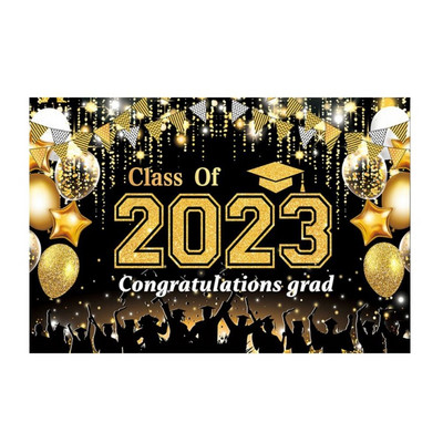 2023 m. Naujas juodas auksinis sveikinimų baigimo fonas Dovanų krepšys Abiturientų vakarėlio dekoravimo reikmenys Jubiliejui skirtas fonas Grad dekoras
