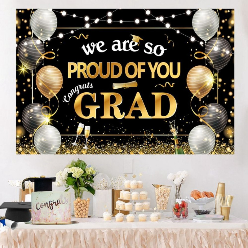 2023 m. Naujas juodas auksinis sveikinimų baigimo fonas Dovanų krepšys Abiturientų vakarėlio dekoravimo reikmenys Jubiliejui skirtas fonas Grad dekoras