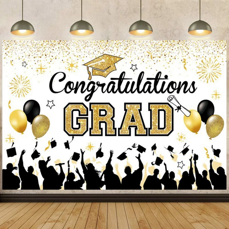2023 m. Naujas juodas auksinis sveikinimų baigimo fonas Dovanų krepšys Abiturientų vakarėlio dekoravimo reikmenys Jubiliejui skirtas fonas Grad dekoras