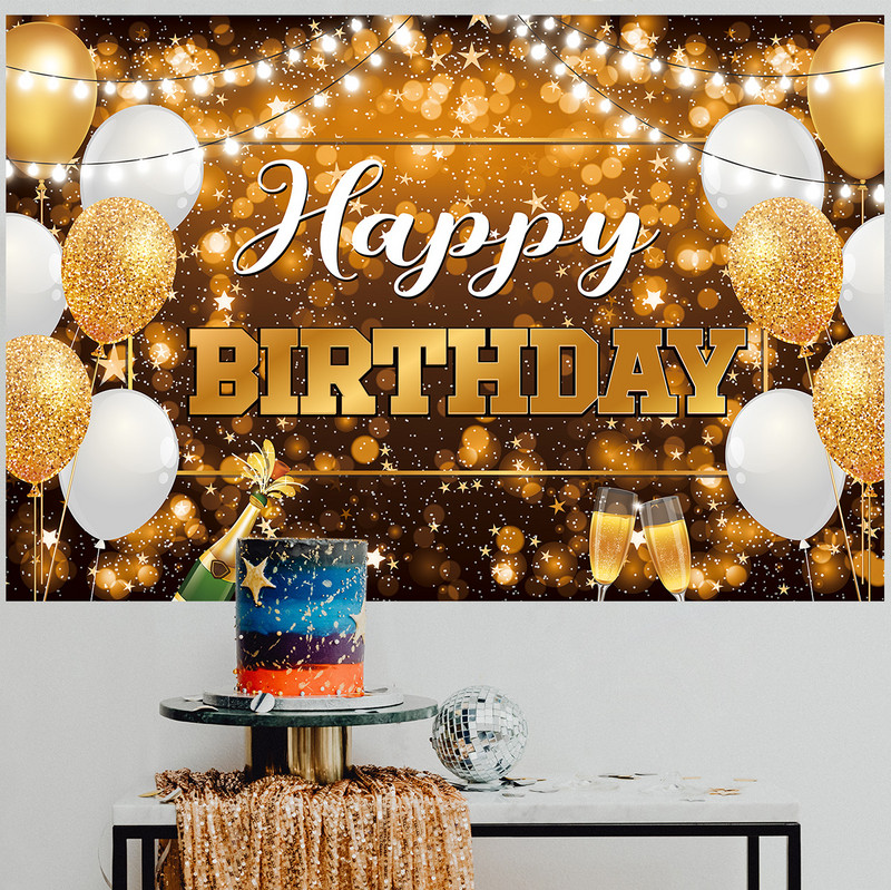 Arany Boldog Születésnapi Party Háttér a Fényképhez Fekete Boldog születésnapot Dekoráció Felnőtteknek Születésnapi Háttér Háttér Évforduló Kellékek