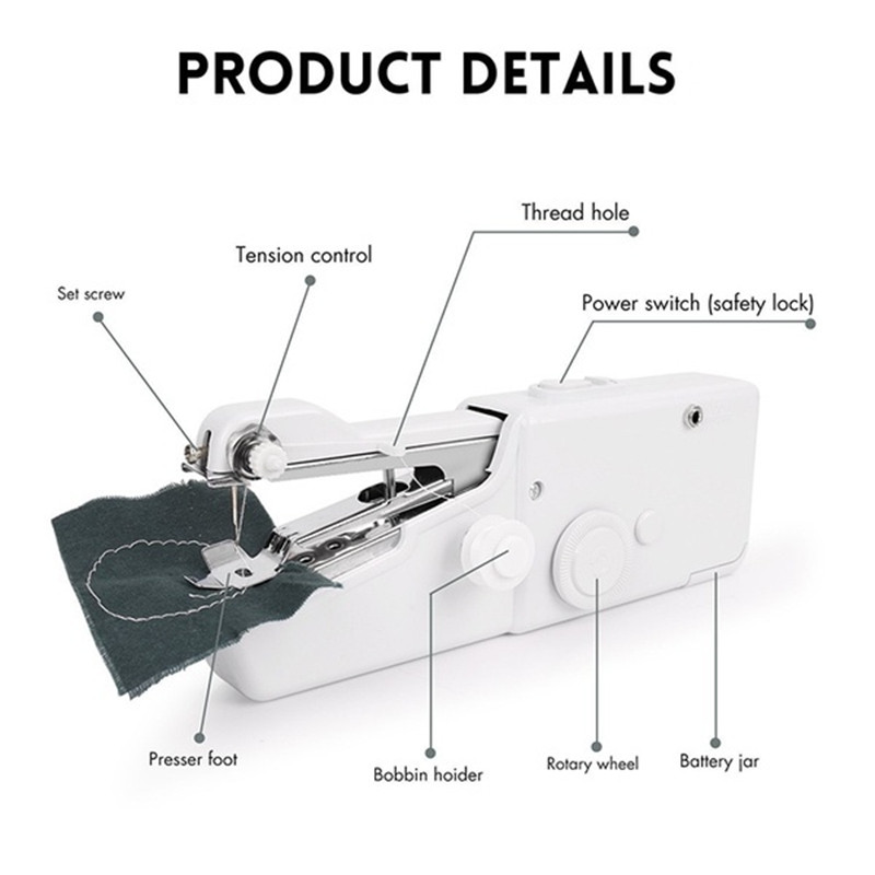 Pārnēsājama rokas šujmašīna Mini dūrienu šūšana Rokdarbi Bezvadu apģērbi Audumi Elektriskā šujmašīna