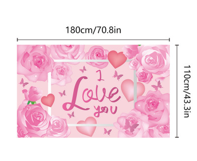 Valentin-napi dekorációs zászló Édes piros szerelem udvari háttér szövet 180-110 cm Esküvői szív dekoráció party kellékek