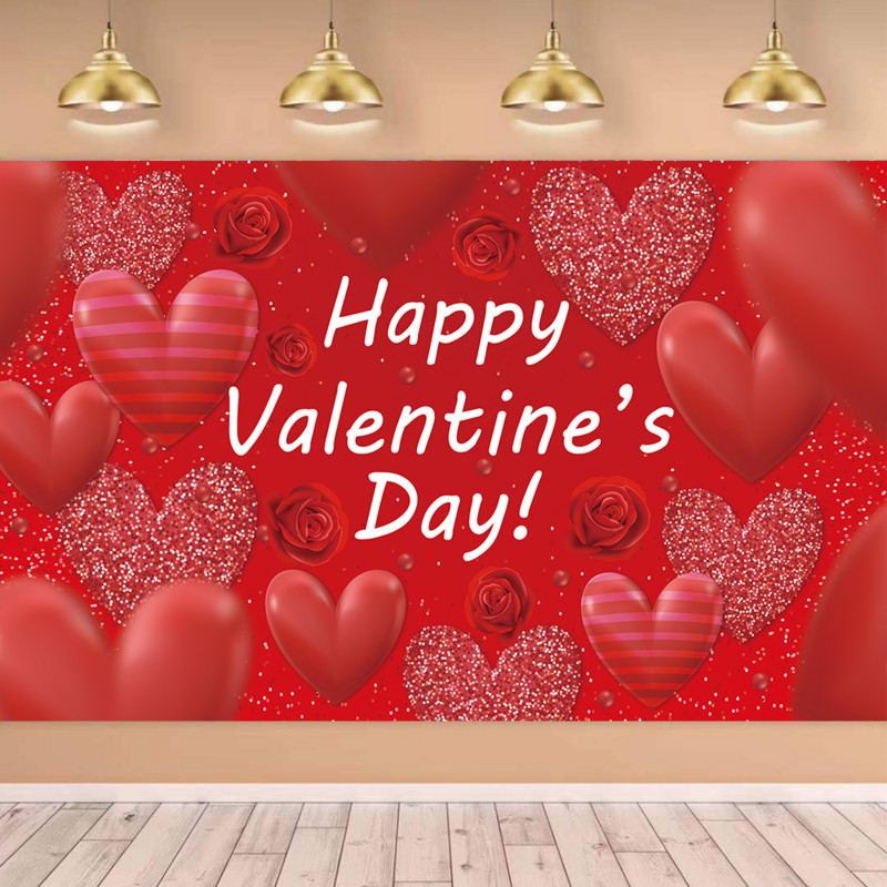 Valentin-napi dekorációs zászló Édes piros szerelem udvari háttér szövet 180-110 cm Esküvői szív dekoráció party kellékek
