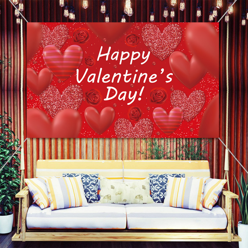 Valentin-napi dekorációs zászló Édes piros szerelem udvari háttér szövet 180-110 cm Esküvői szív dekoráció party kellékek