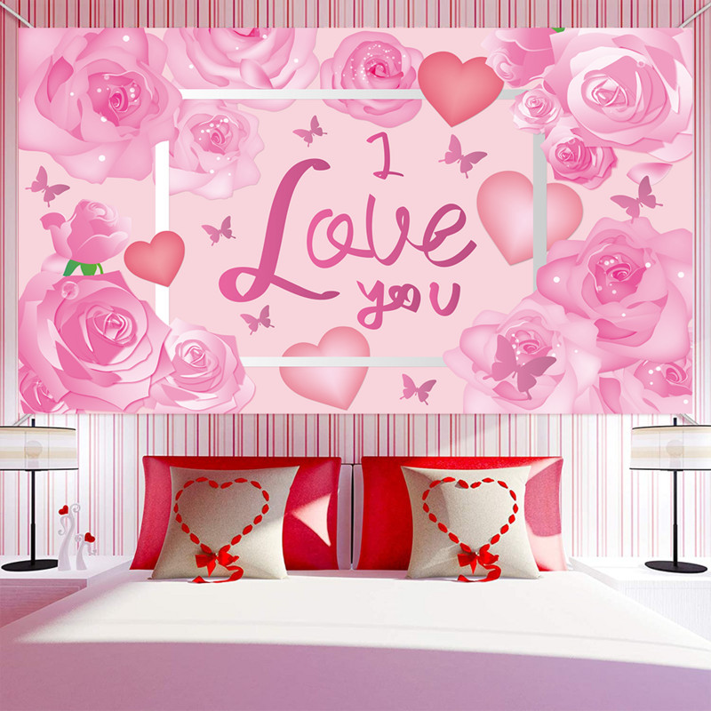 Valentin-napi dekorációs zászló Édes piros szerelem udvari háttér szövet 180-110 cm Esküvői szív dekoráció party kellékek