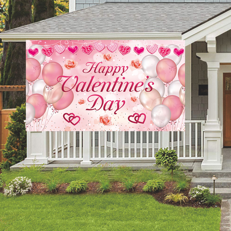 Valentin-napi dekorációs zászló Édes piros szerelem udvari háttér szövet 180-110 cm Esküvői szív dekoráció party kellékek