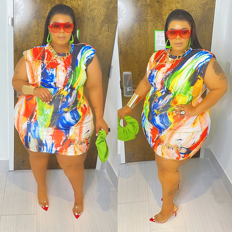 Suures suuruses naiste 5xl kleidid Lipsuga värvitud prinditud klubikleidid 2022. aasta suvepeol Elegantsed seelikud Daamide mood vabaaja hulgirõivad