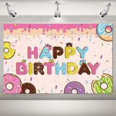 Fánk téma Boldog Születésnapi Party Háttér Banner Születésnapi Banner Fénykép Cukorka Party Háttér Dekorációs Kellékek Elrendezés