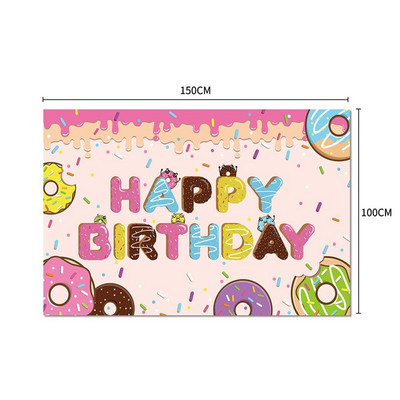 Fánk téma Boldog Születésnapi Party Háttér Banner Születésnapi Banner Fénykép Cukorka Party Háttér Dekorációs Kellékek Elrendezés