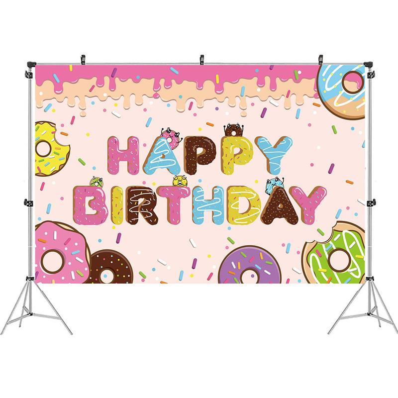 Fánk téma Boldog Születésnapi Party Háttér Banner Születésnapi Banner Fénykép Cukorka Party Háttér Dekorációs Kellékek Elrendezés