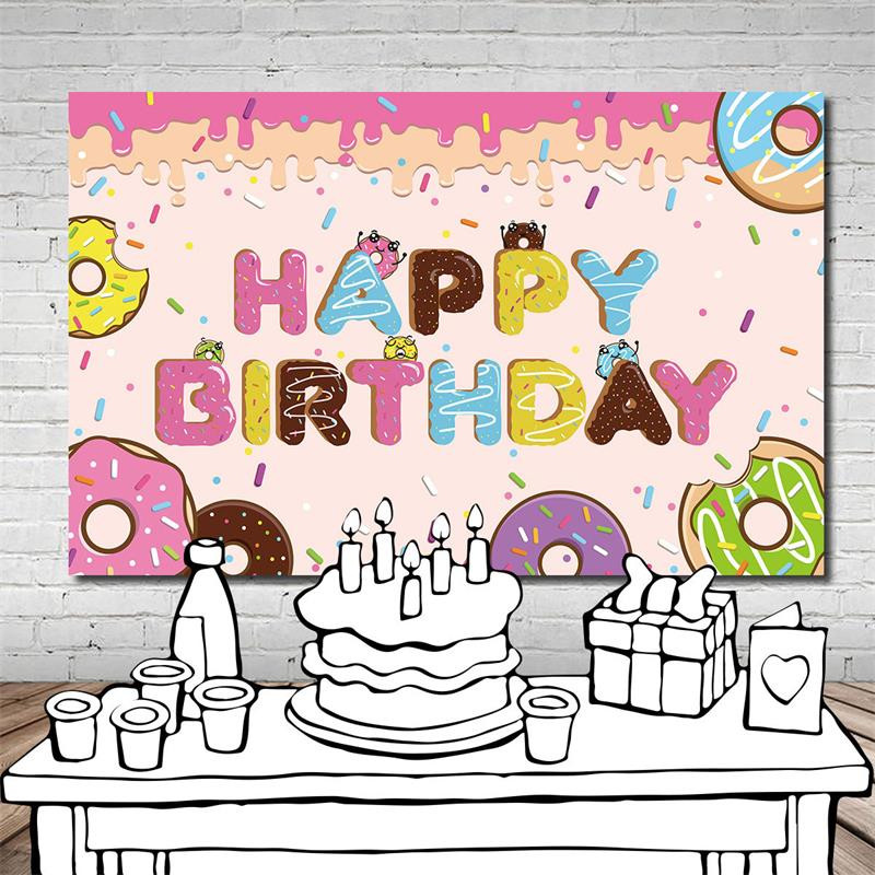 Fánk téma Boldog Születésnapi Party Háttér Banner Születésnapi Banner Fénykép Cukorka Party Háttér Dekorációs Kellékek Elrendezés