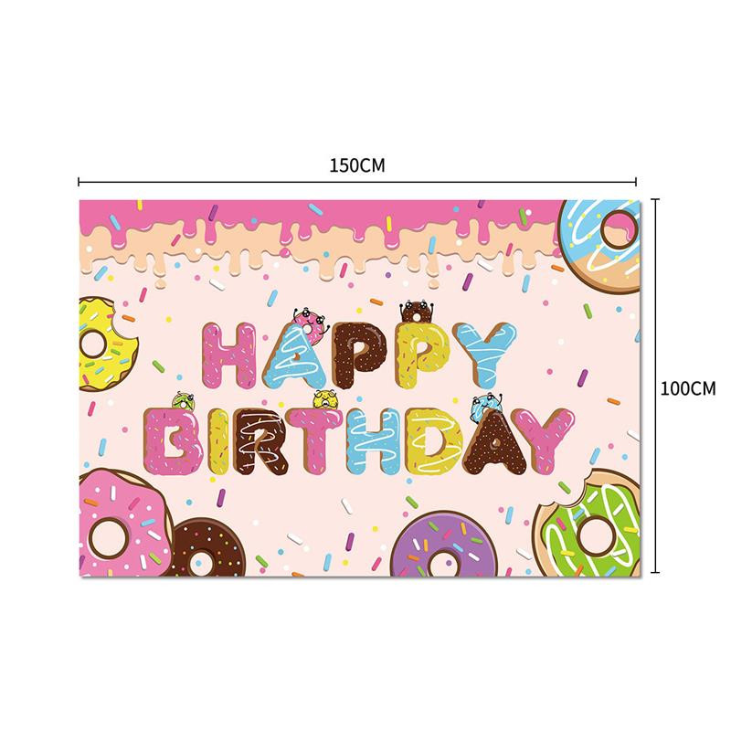 Fánk téma Boldog Születésnapi Party Háttér Banner Születésnapi Banner Fénykép Cukorka Party Háttér Dekorációs Kellékek Elrendezés