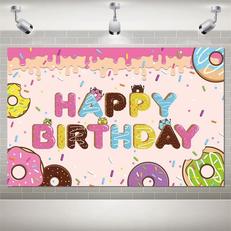 Fánk téma Boldog Születésnapi Party Háttér Banner Születésnapi Banner Fénykép Cukorka Party Háttér Dekorációs Kellékek Elrendezés