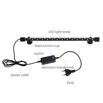 Светлинна лента за аквариум Водоустойчива AC 90~260V EU Plug Аквариумна потопяема лампа RGB водни въздушни мехурчета 28/38/48 см под вода