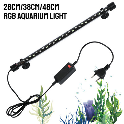 Bară luminoasă pentru rezervor de pește, impermeabilă AC 90 ~ 260V, priză UE, lampă submersibilă pentru acvariu, lumini cu bule de aer acvatic RGB, 28/38/48 cm sub apă