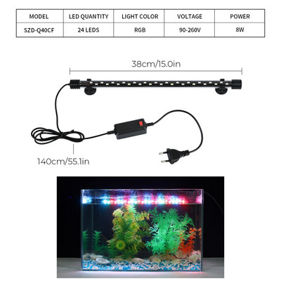 Vízálló AC 90 ~ 260 V EU dugós akváriumi merülő lámpa RGB vízi légbuborékos lámpák 28/38/48 cm víz alatt